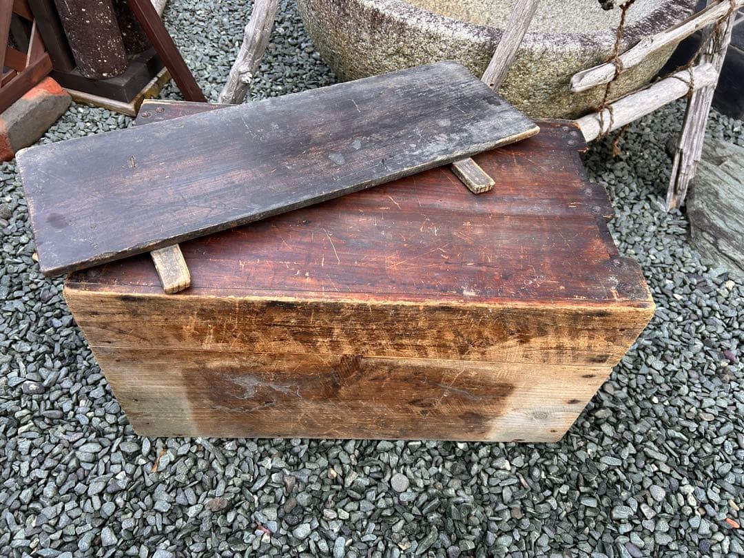 レトロ　木箱　ケース　蓋付収納　アンティーク　古道具