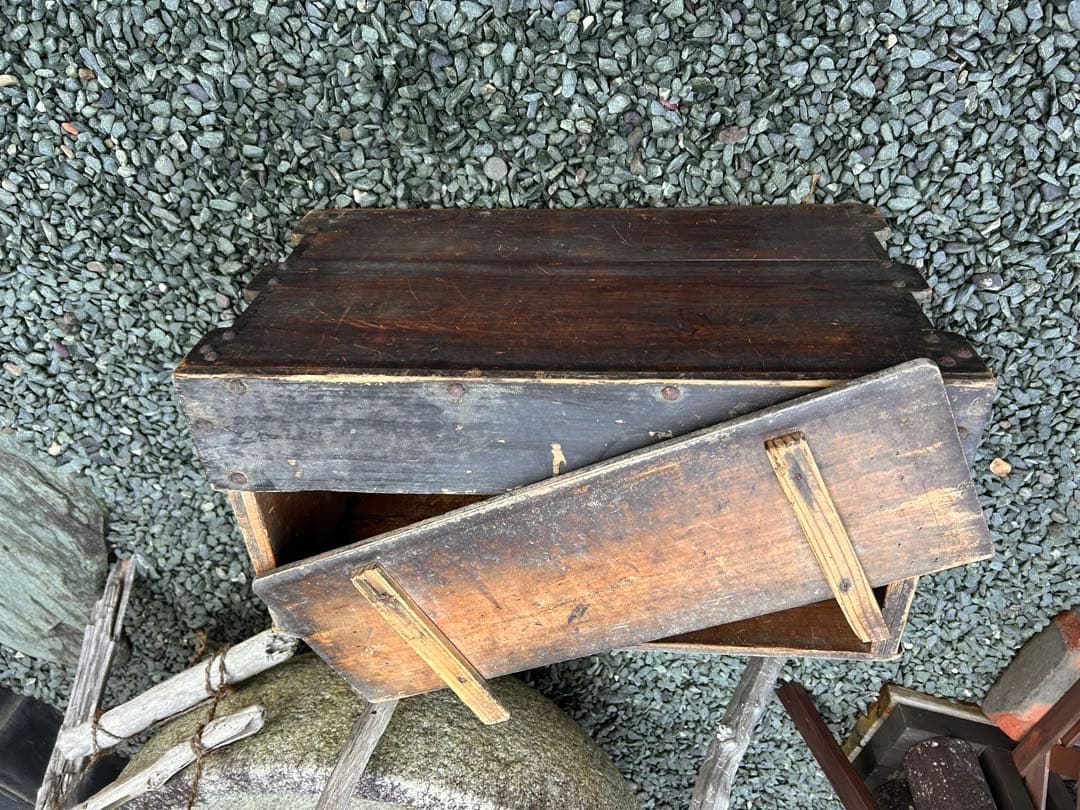 レトロ　木箱　ケース　蓋付収納　アンティーク　古道具