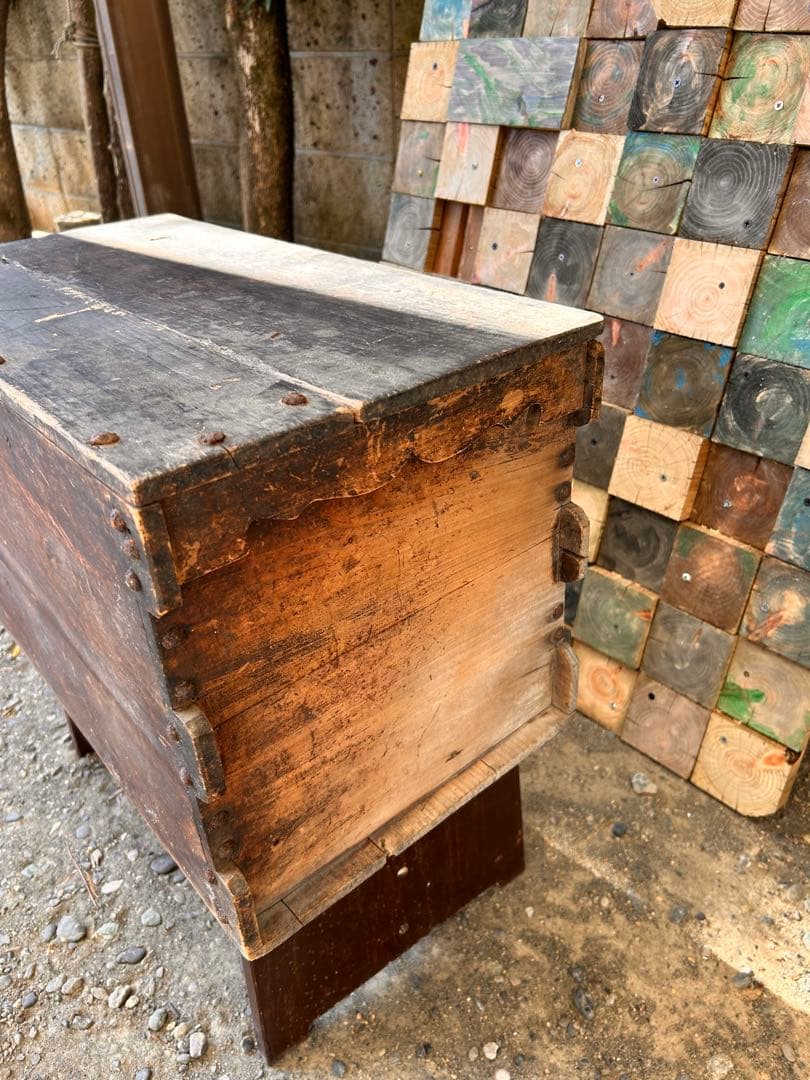 レトロ　木箱　ケース　蓋付収納　アンティーク　古道具