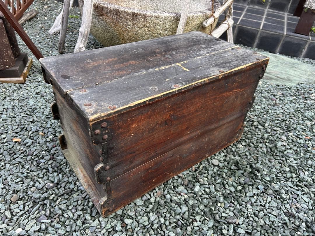レトロ　木箱　ケース　蓋付収納　アンティーク　古道具