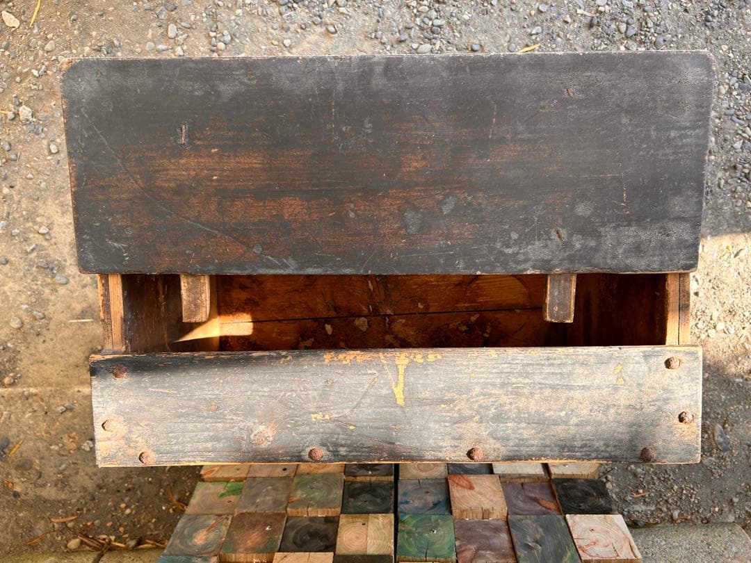 レトロ　木箱　ケース　蓋付収納　アンティーク　古道具