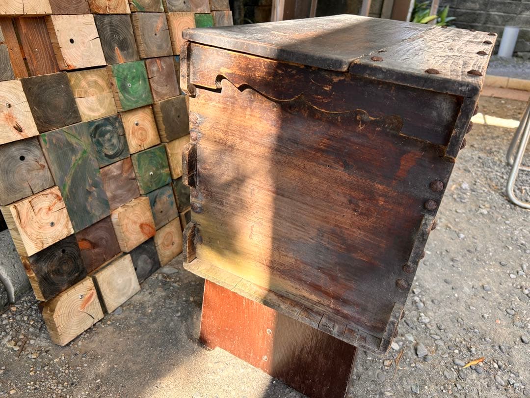 レトロ　木箱　ケース　蓋付収納　アンティーク　古道具