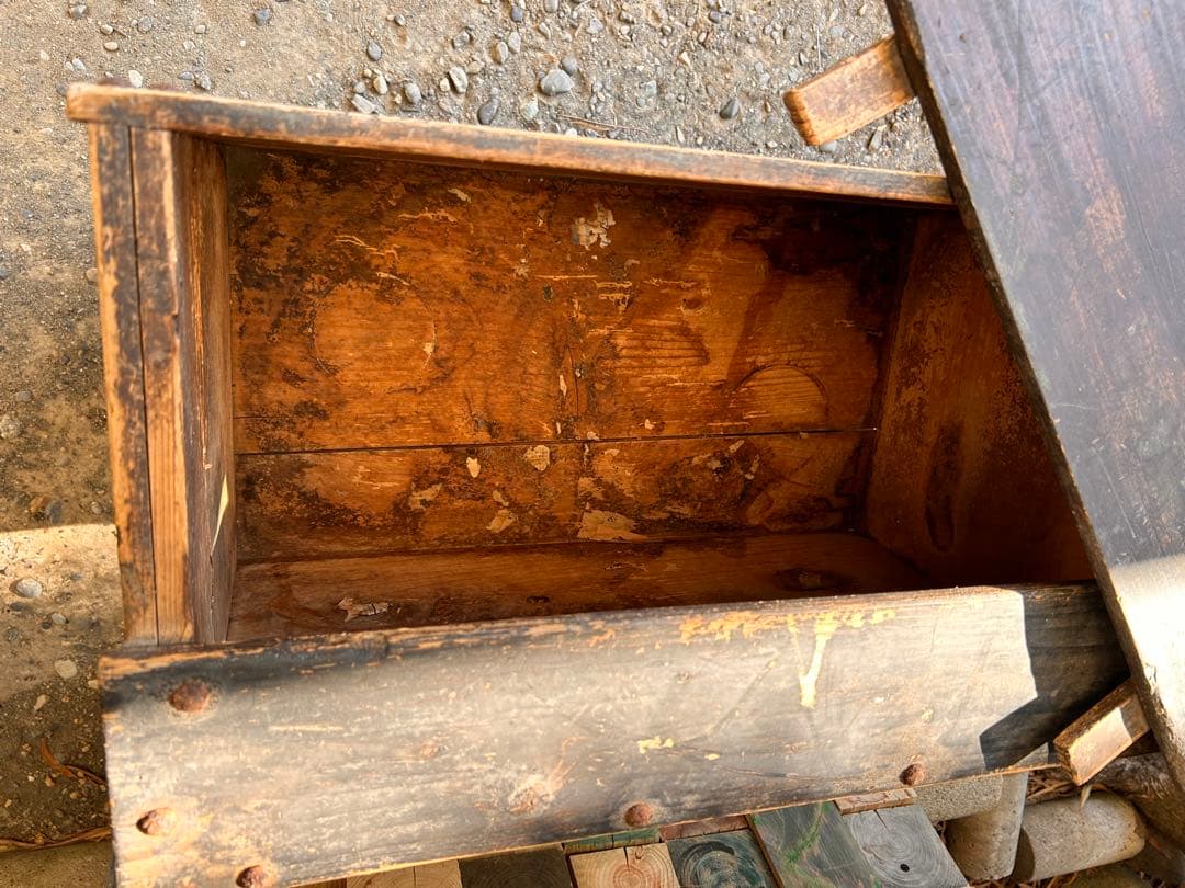 レトロ　木箱　ケース　蓋付収納　アンティーク　古道具