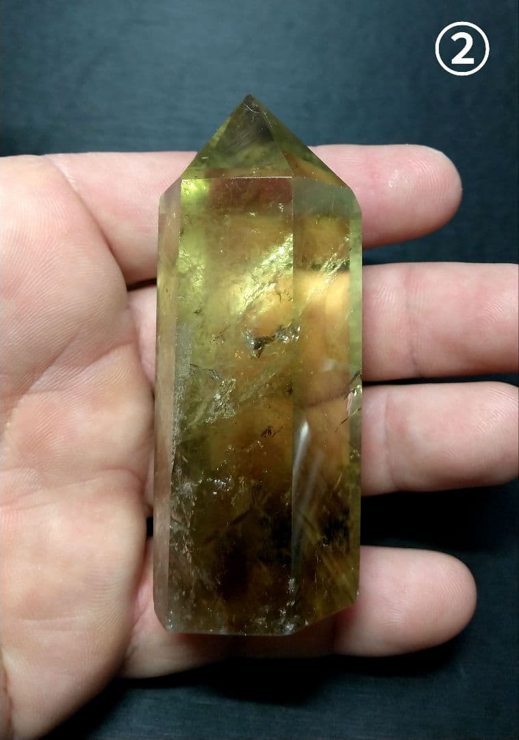 【美品,希少】レモンクォーツ《ポイント》２本セット　置物　天然石　虹