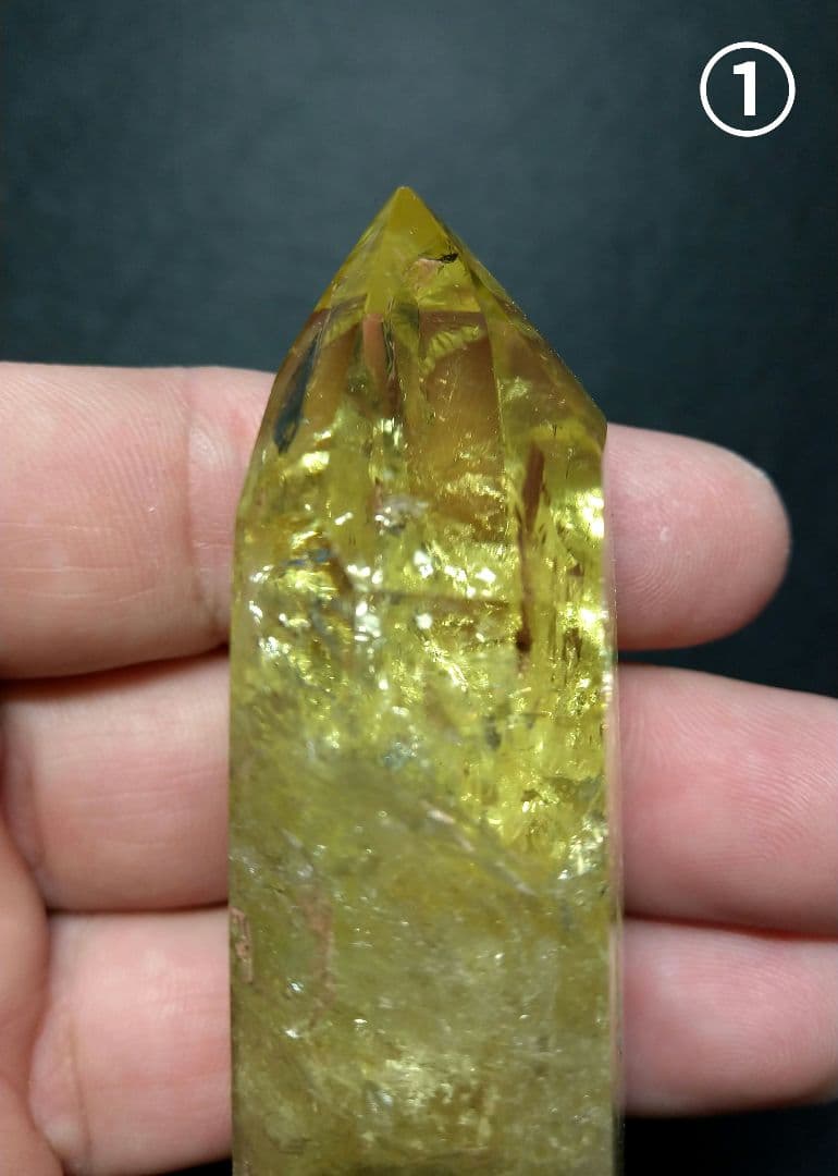 【美品,希少】レモンクォーツ《ポイント》２本セット　置物　天然石　虹