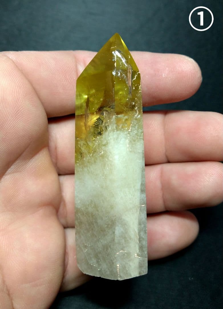 【美品,希少】レモンクォーツ《ポイント》２本セット　置物　天然石　虹