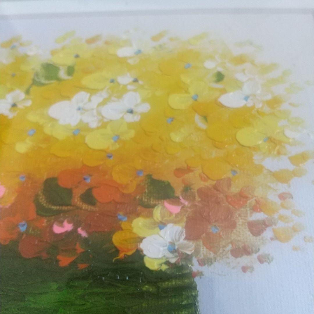 真作 韓国女流画家 申龍子 S.RYUKO 油彩画 龍の黄い花 直筆肉筆サイン