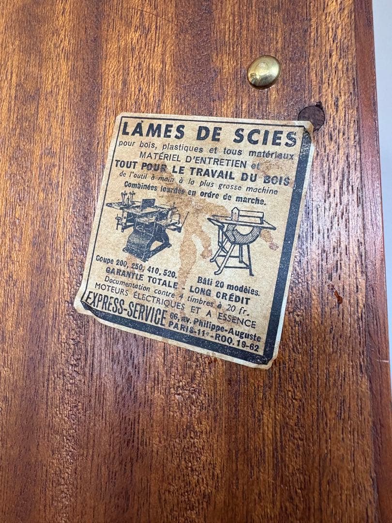 フランス製ビンテージ 木製シェルフ／真鍮鋲／木製キャスター【工具棚・総無垢材】