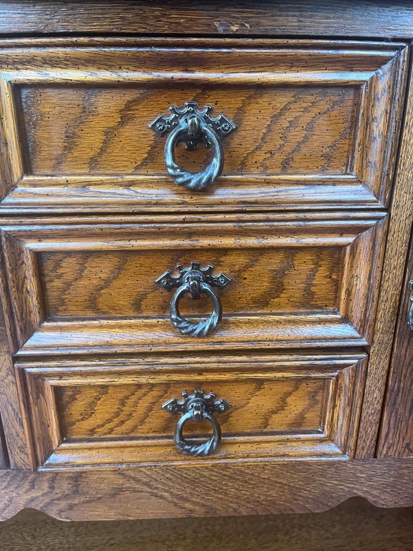 イギリス オーク リネンホールド サイドボード キャビネット ヴィンテージ