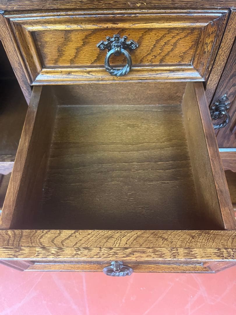 イギリス オーク リネンホールド サイドボード キャビネット ヴィンテージ