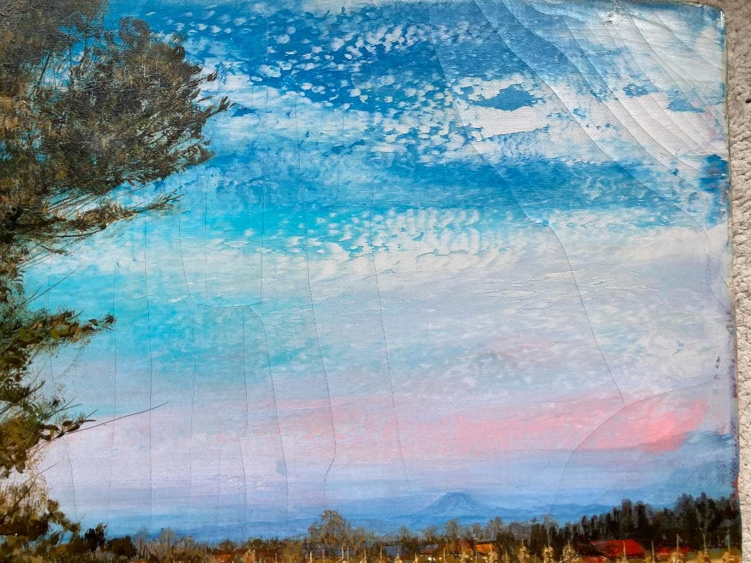 農村風景 油絵 鈴木通作 直筆サイン 油彩 肉筆 F6号 昭和レトロ