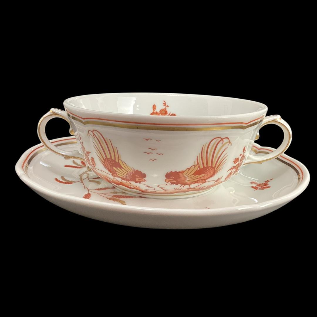 【希少】リチャードジノリ レッドコック スープカップ＆ソーサー ダブルハンドル②