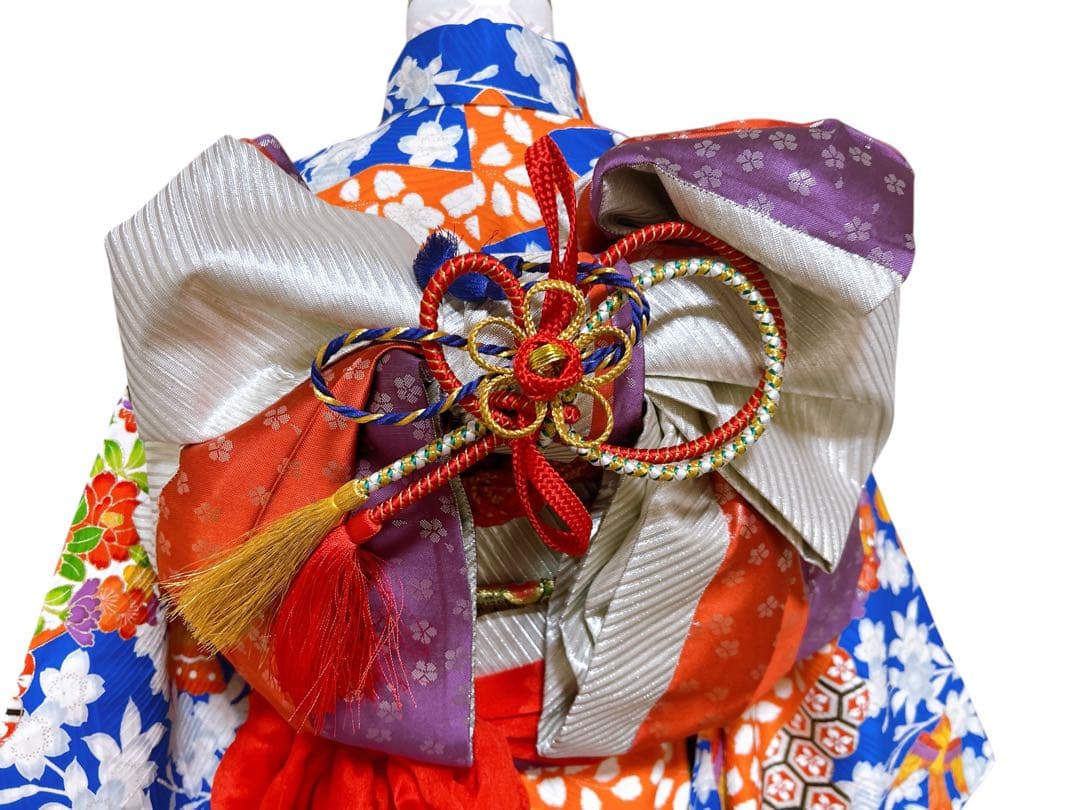 レトロ着物♡七五三　7歳　女の子　フルセット　一式　青系　アンティーク