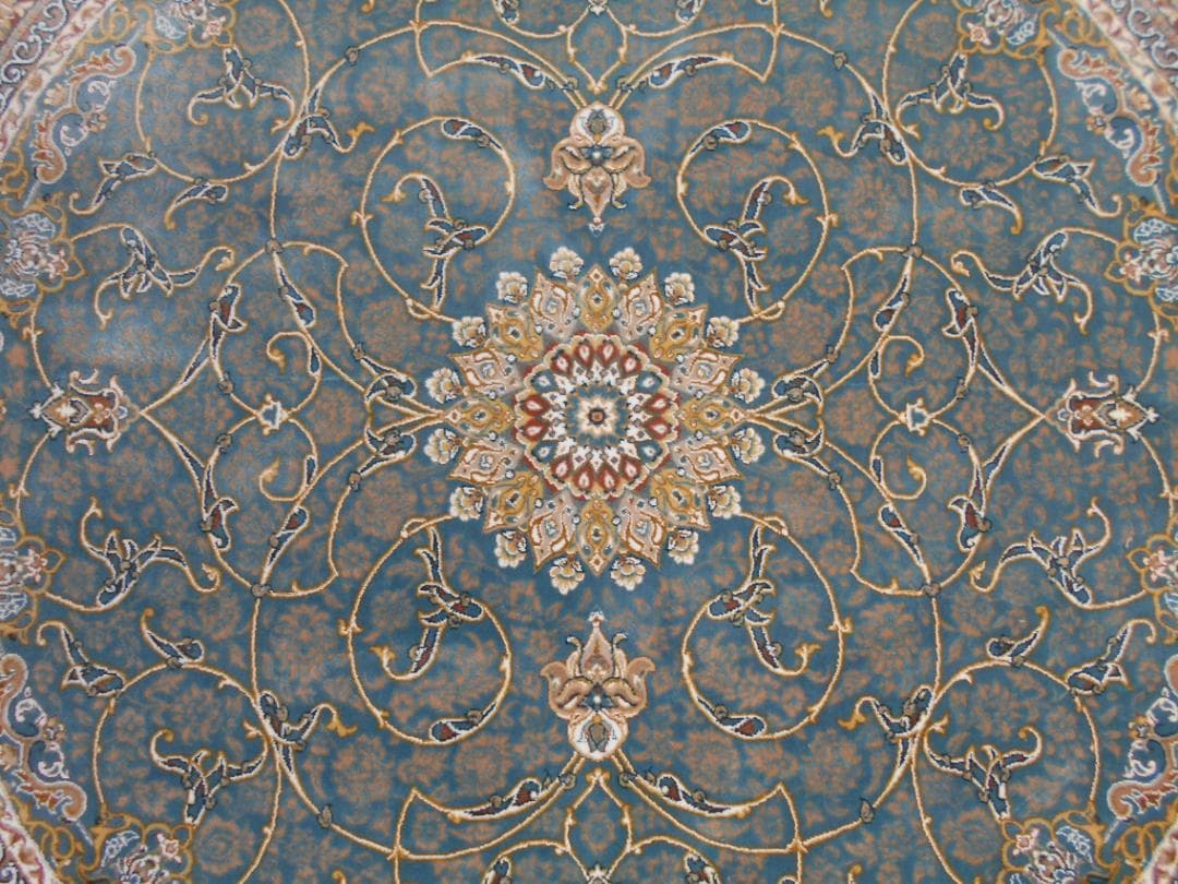 立体柄、144万ノット！高密度、本場イラン産 絨毯！円形200cm-200621