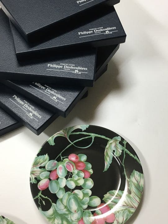 ヴィンテージ フランス製 ケーキ皿 6枚セット 手書き葡萄柄