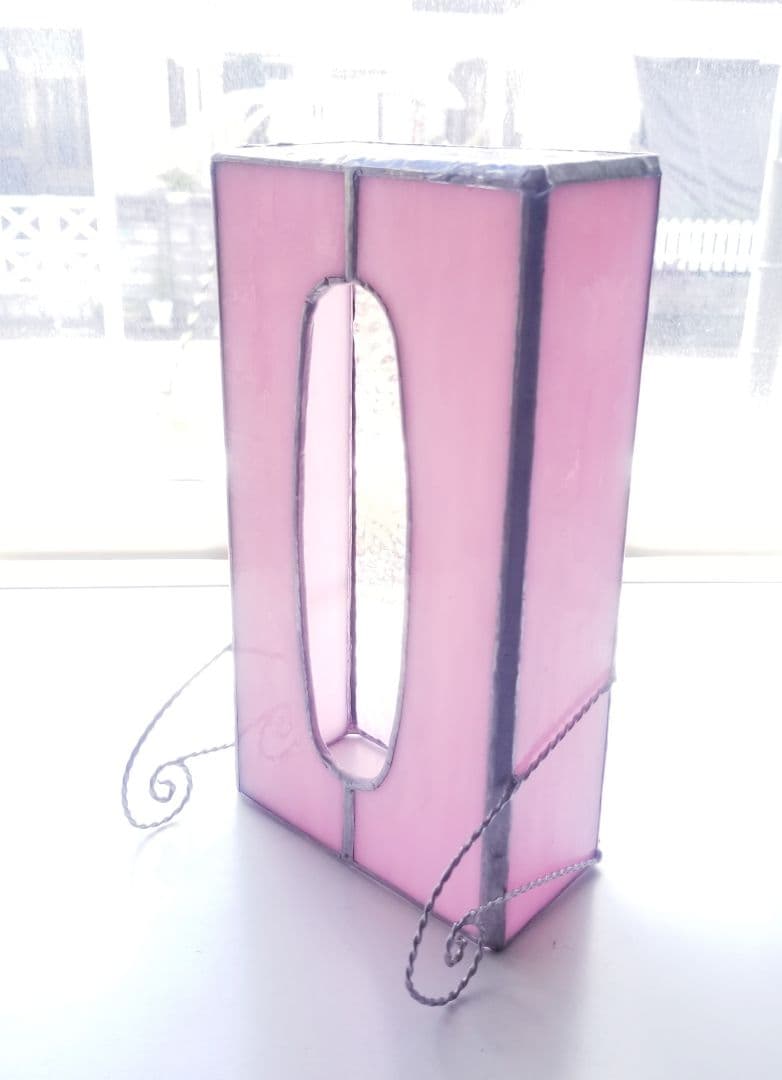 ステンドグラス　アンティーク調　ティッシュボックスピンク色(現品限り)