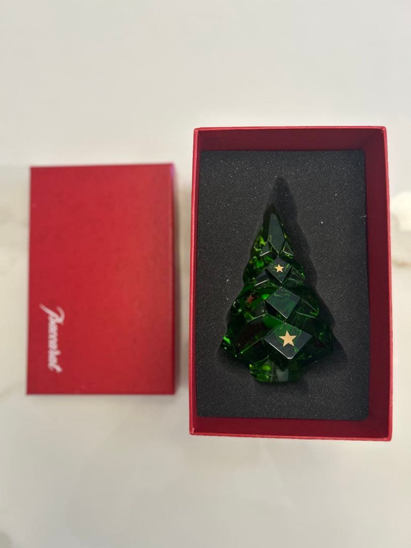 【美品】Baccaratクリスタルクリスマスツリー(グリーン)オブジェ、置物