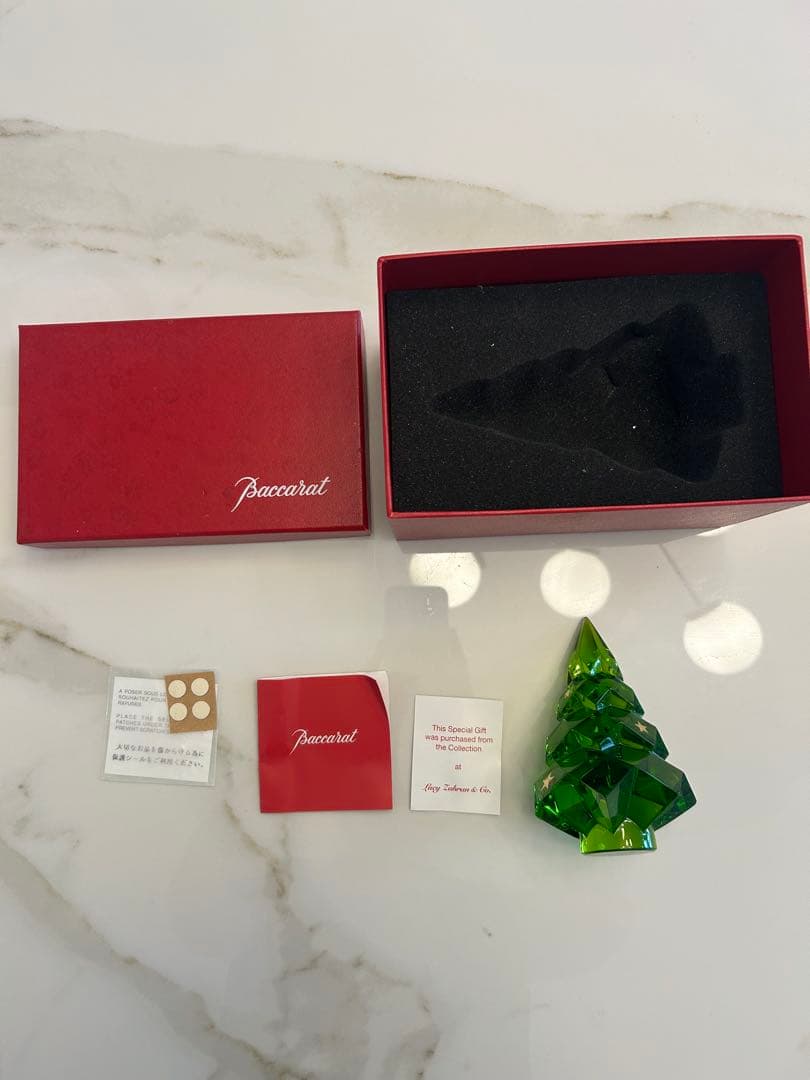 【美品】Baccaratクリスタルクリスマスツリー(グリーン)オブジェ、置物