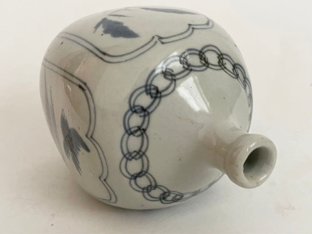 骨董 アンティーク 古伊万里 染付 窓絵 鳥文様 徳利 一輪挿し 初期伊万里