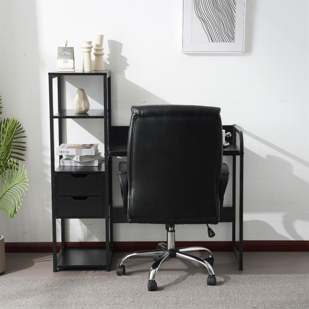 【新品】ナチュラル 木製パソコンデスク 引き出し&3段棚付き 勉強/作業用