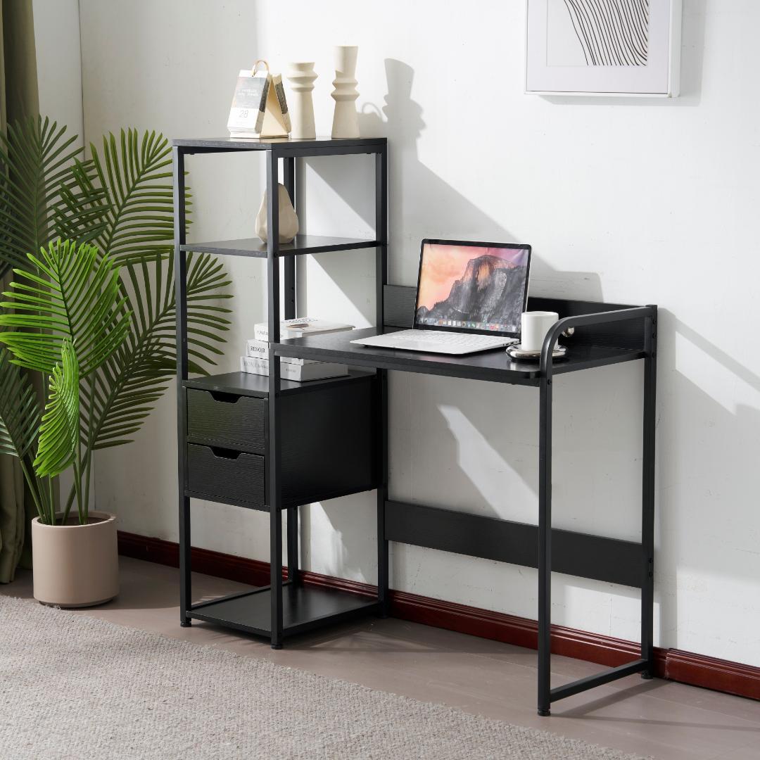 【新品】ナチュラル 木製パソコンデスク 引き出し&3段棚付き 勉強/作業用