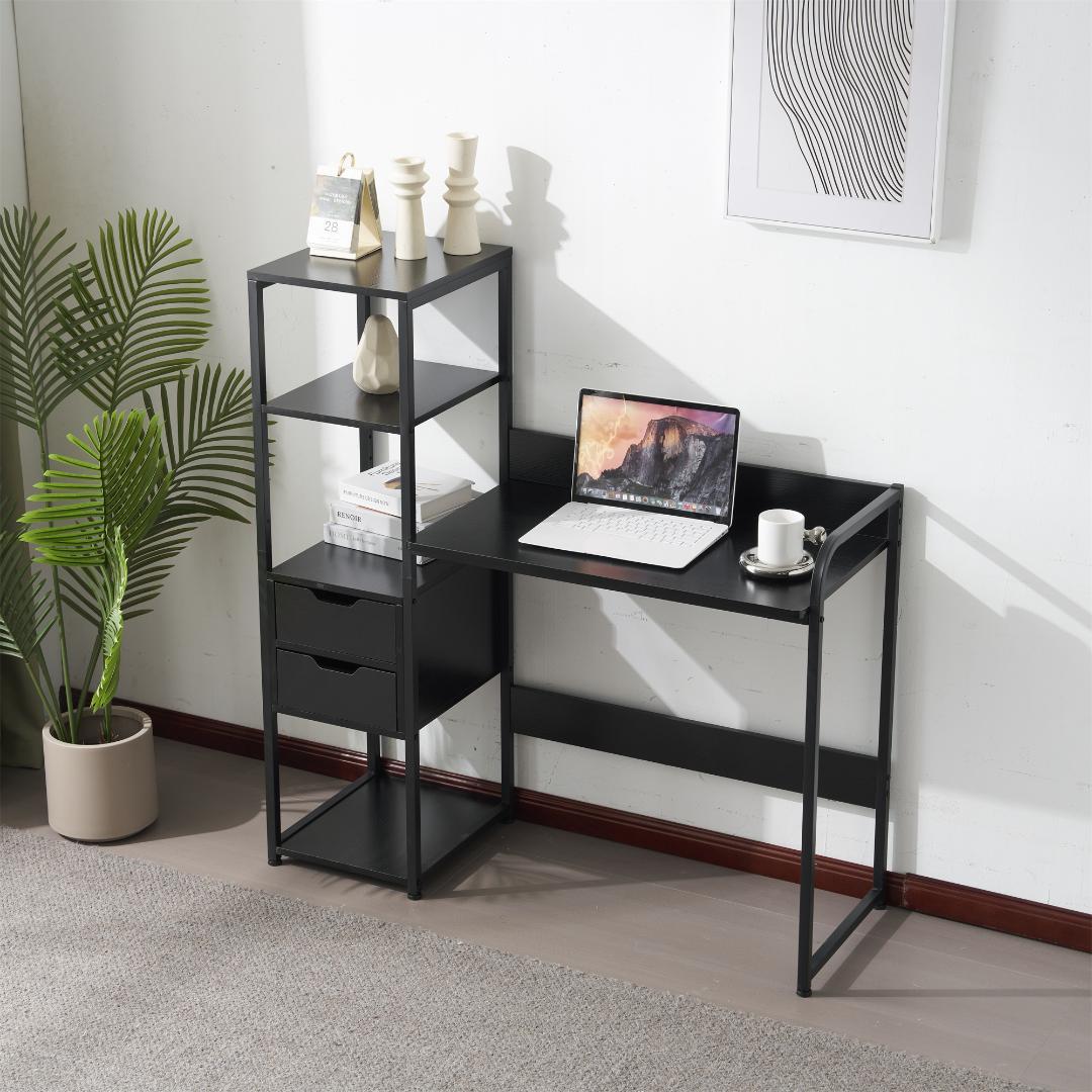 【新品】ナチュラル 木製パソコンデスク 引き出し&3段棚付き 勉強/作業用