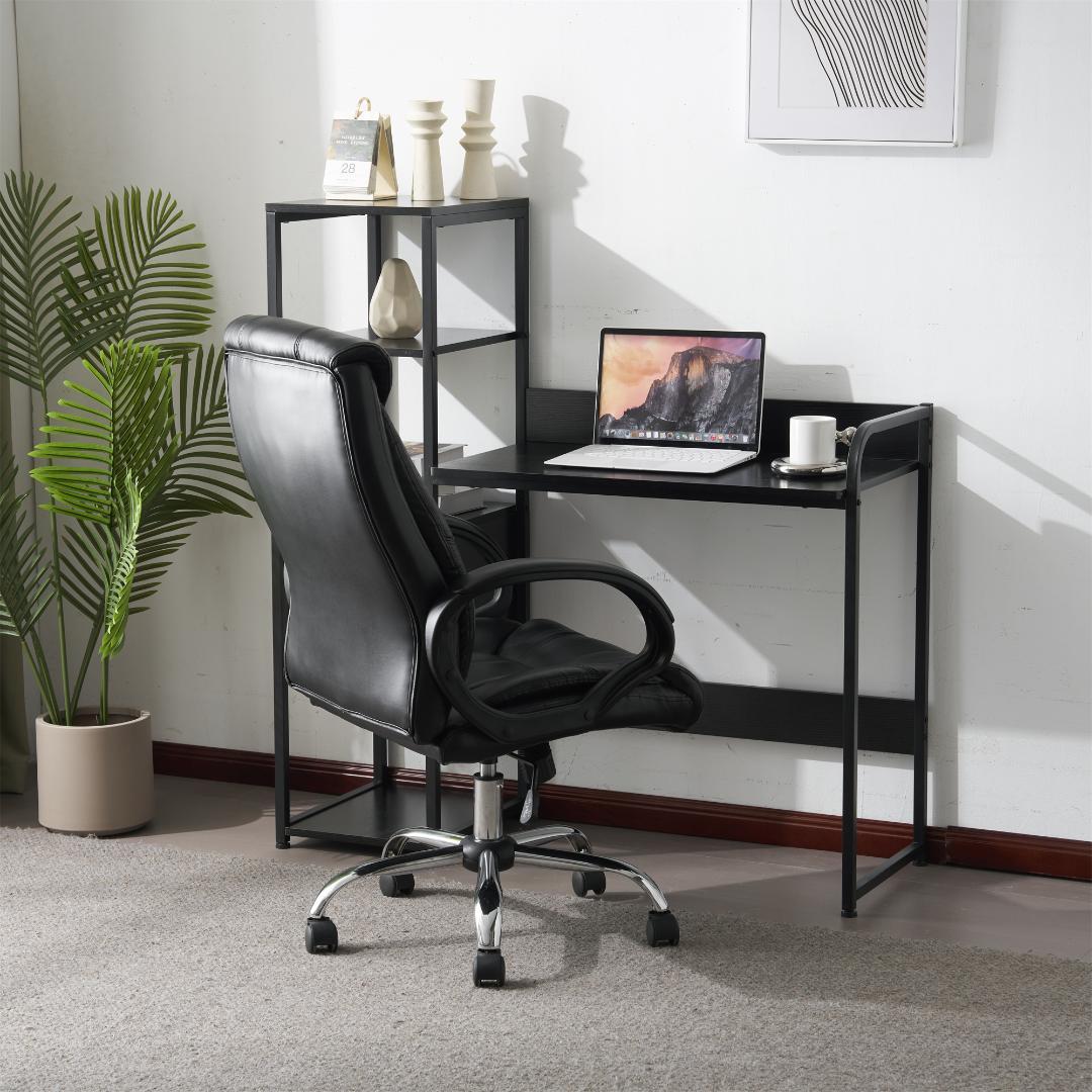 【新品】ナチュラル 木製パソコンデスク 引き出し&3段棚付き 勉強/作業用