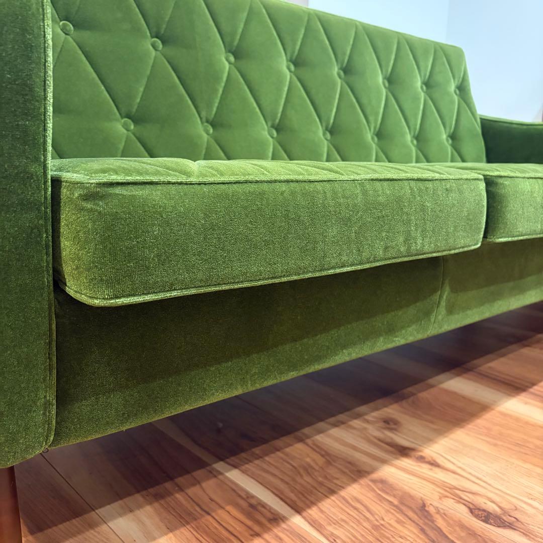 【送料込】カリモク60 ロビーチェアモケットグリーン　3シーター