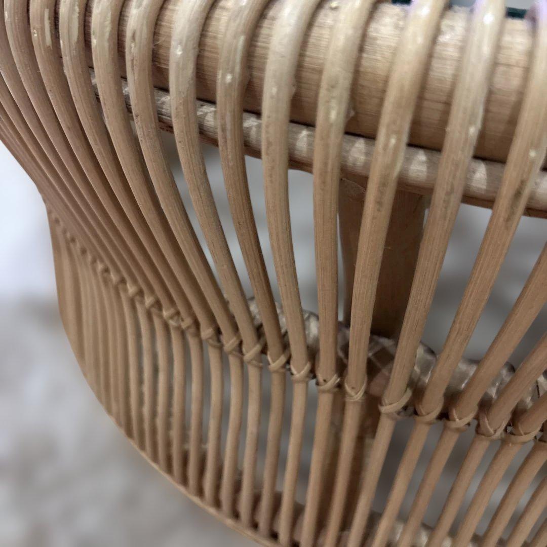 ラタン 円形センターテーブル ガラス天板付き