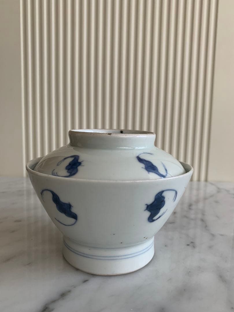 古伊万里 江戸期 藍泥 蓋付き茶碗 染付 蓋物 飯碗 節句 雛祭り