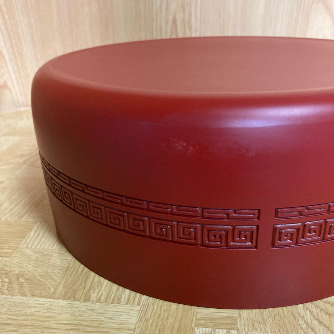 堆朱　朱塗り　漆塗り　漆器　丸型　茶櫃　茶器入れ