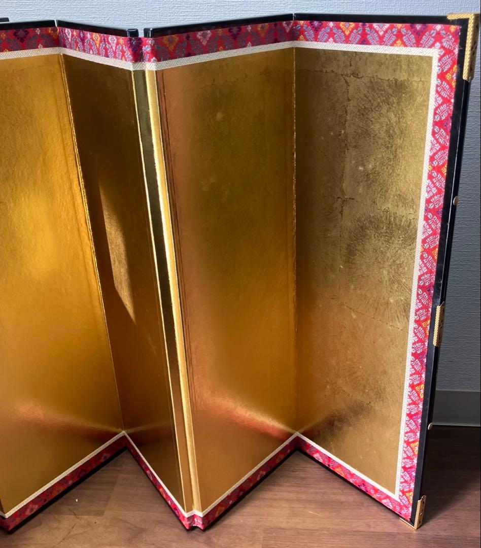 金屏風　平押上金箔　金襴二重ヘリ付　六曲一双　箱入　伝統工芸　日本文化