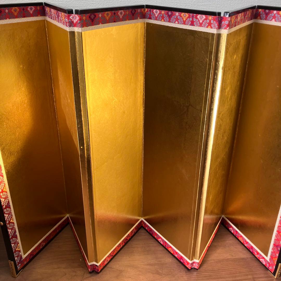 金屏風　平押上金箔　金襴二重ヘリ付　六曲一双　箱入　伝統工芸　日本文化