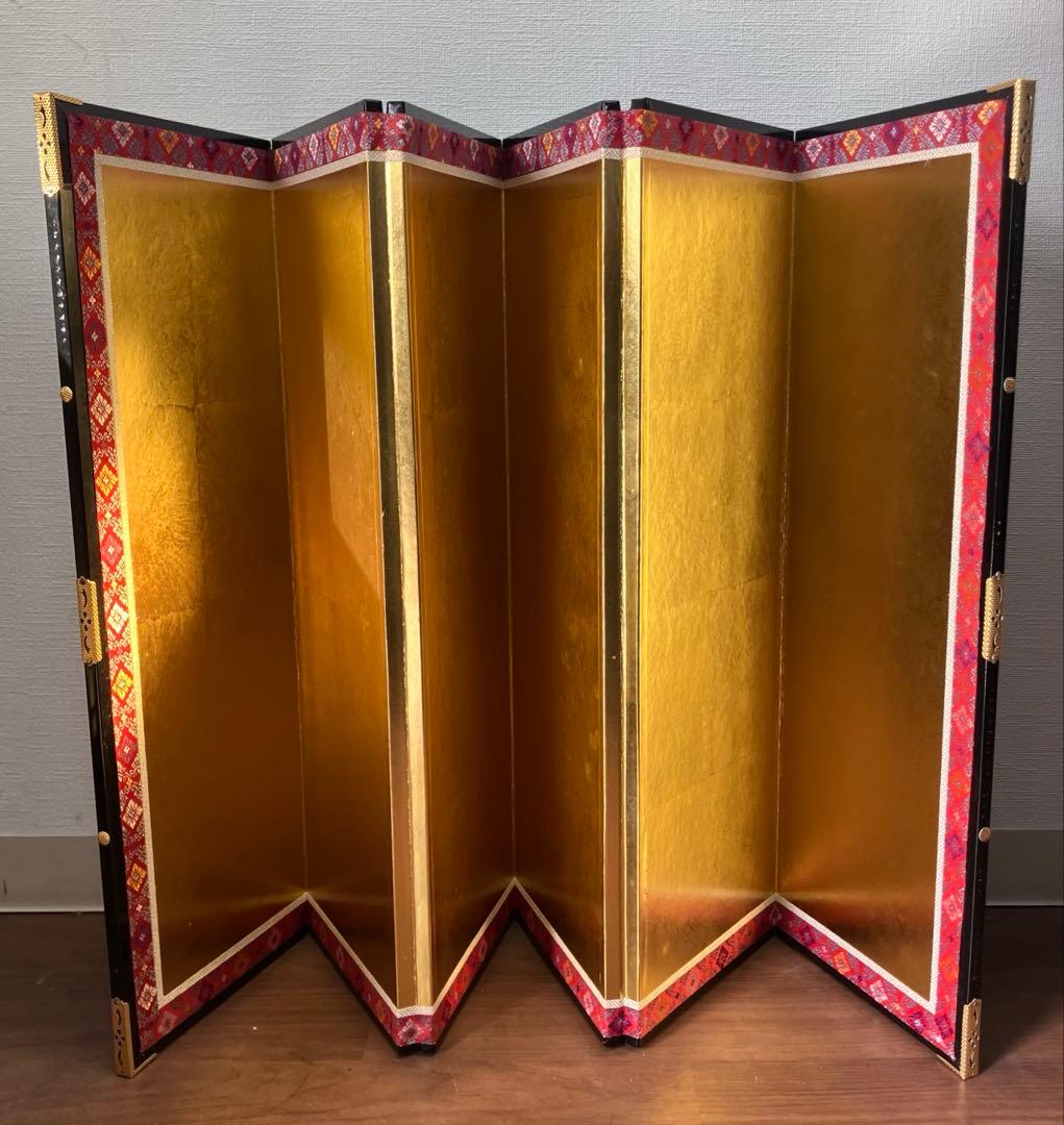 金屏風　平押上金箔　金襴二重ヘリ付　六曲一双　箱入　伝統工芸　日本文化