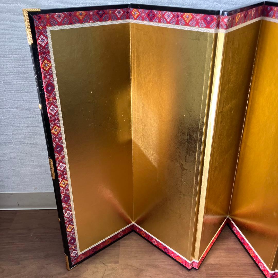 金屏風　平押上金箔　金襴二重ヘリ付　六曲一双　箱入　伝統工芸　日本文化