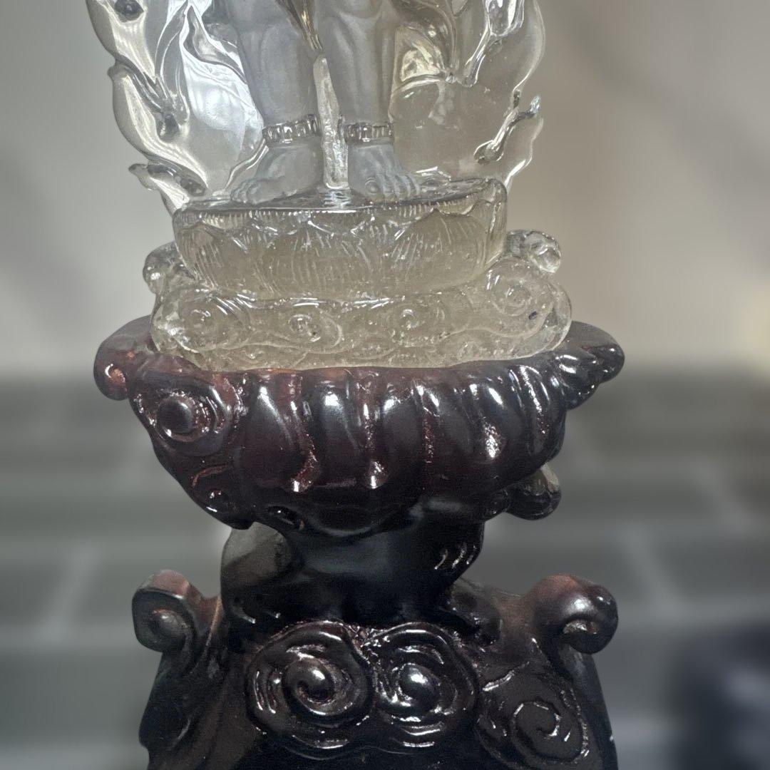 【唯一無二】不動明王 スモーキークォーツ像 台座　23.5cm