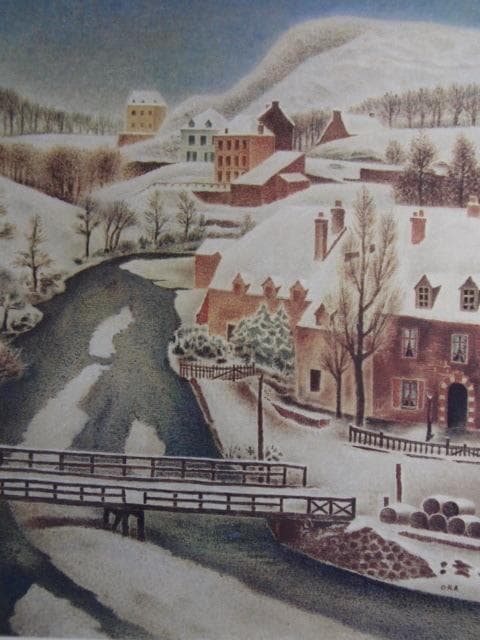 岡鹿之助、【積雪】、希少な大判額装用画集より、美品、日本人画家