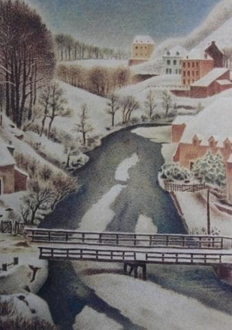 岡鹿之助、【積雪】、希少な大判額装用画集より、美品、日本人画家