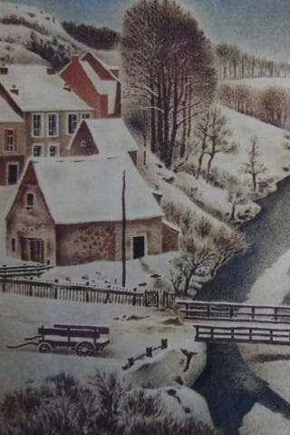 岡鹿之助、【積雪】、希少な大判額装用画集より、美品、日本人画家