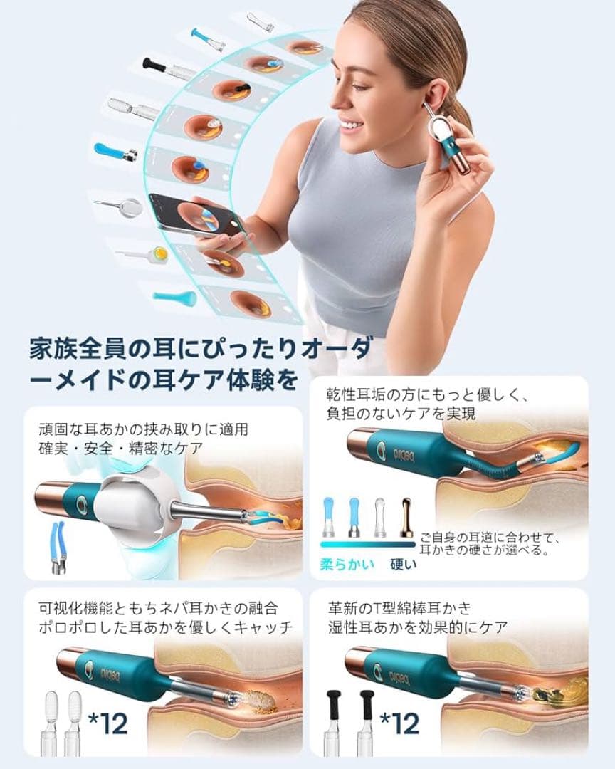 カメラ付き耳かき 2K高精細 スムーズな映像　3.1mmレンズ ピンセット付き