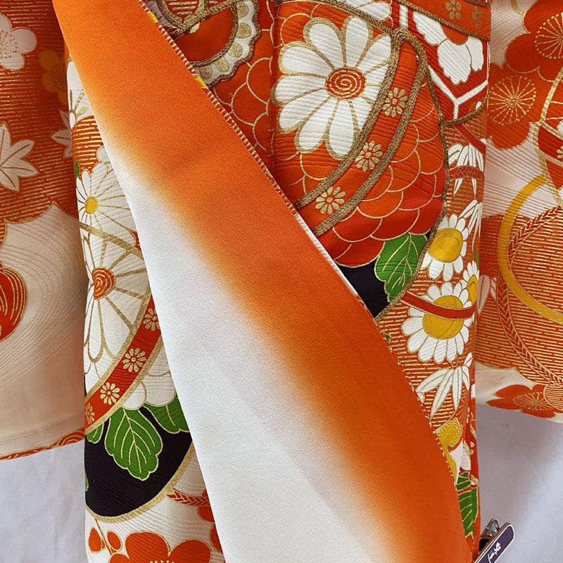 510ag37◎七五三 七歳 女児 着物&袋帯&長襦袢 金彩 金駒刺繍 白◎