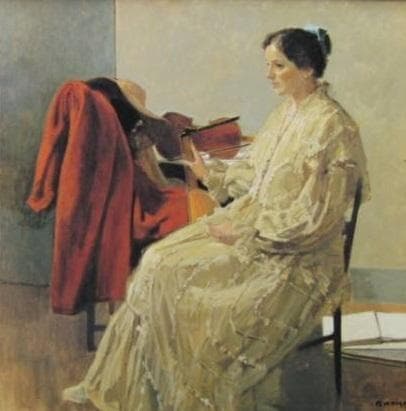 小磯良平、【リュートを持つ婦人】、希少な額装用画集より、新品額装付