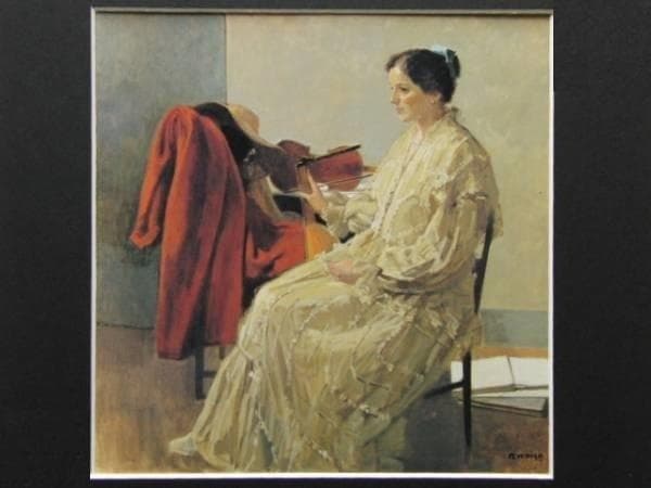 小磯良平、【リュートを持つ婦人】、希少な額装用画集より、新品額装付