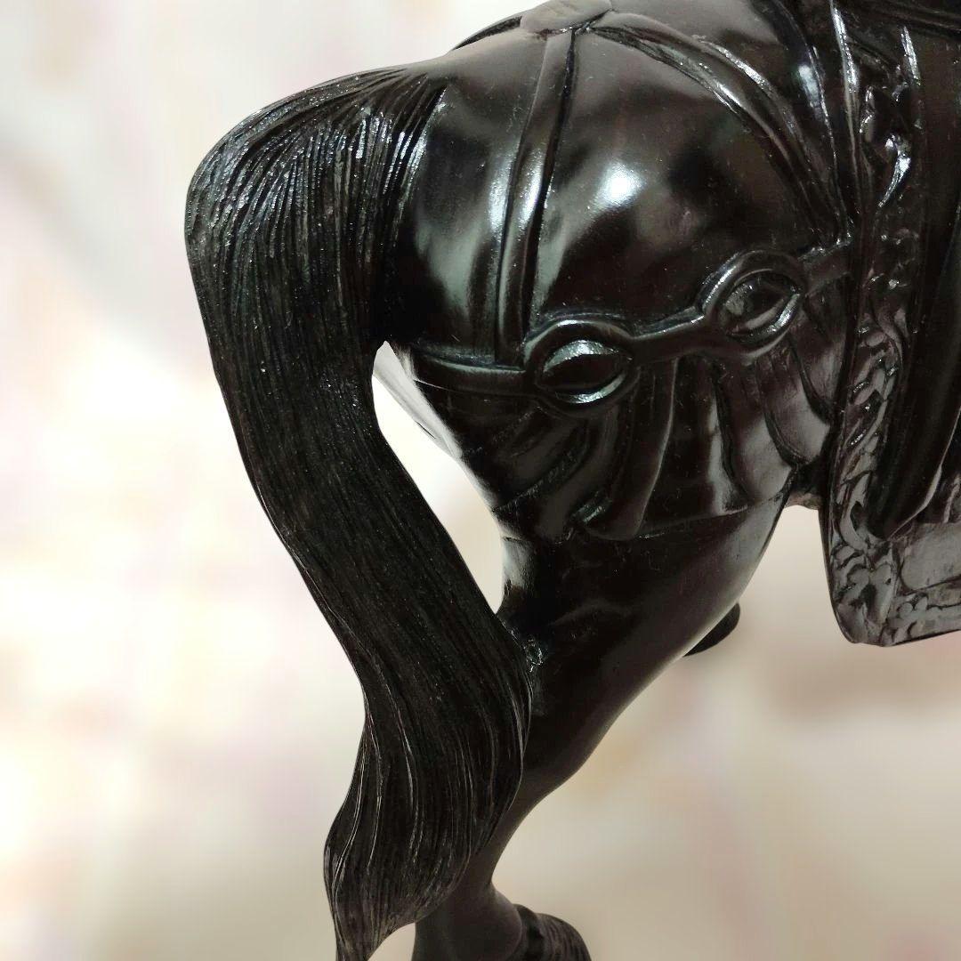 木製　馬　木彫り　戦勝馬　花櫚　工芸品　置物　オブジェ　手彫り　干支　午　唐木