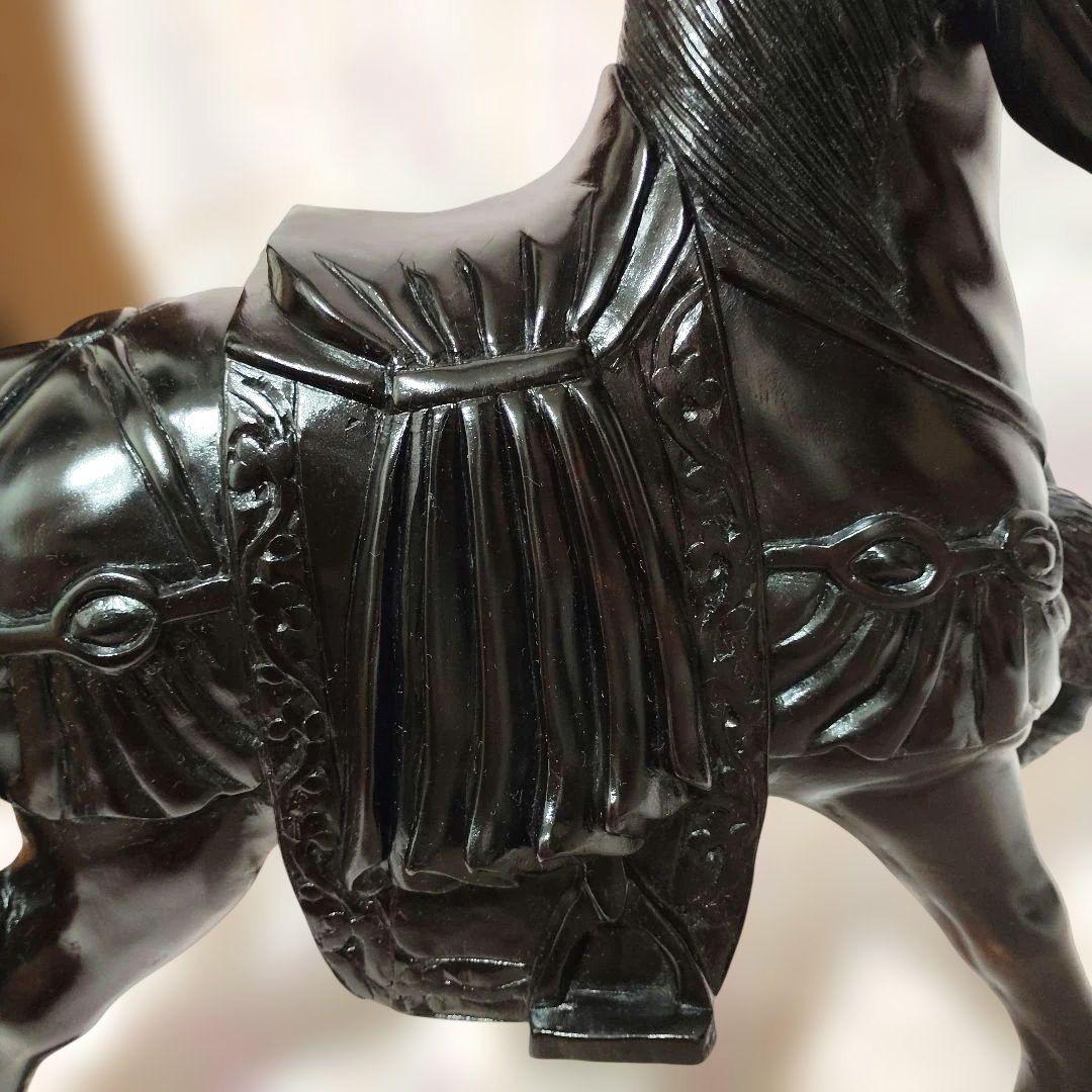 木製　馬　木彫り　戦勝馬　花櫚　工芸品　置物　オブジェ　手彫り　干支　午　唐木