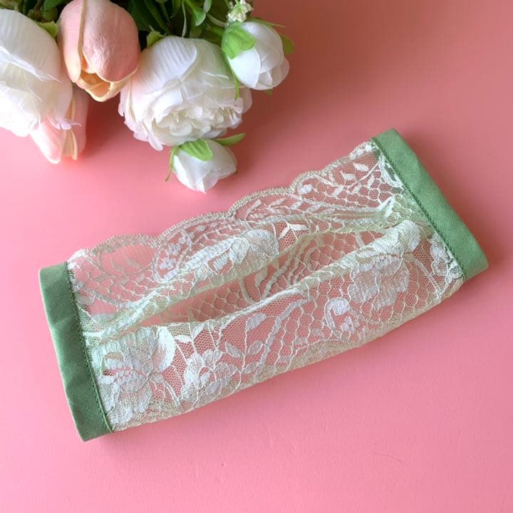 ドレスアップマスク お花レース マスクカバー ミント・グリーン