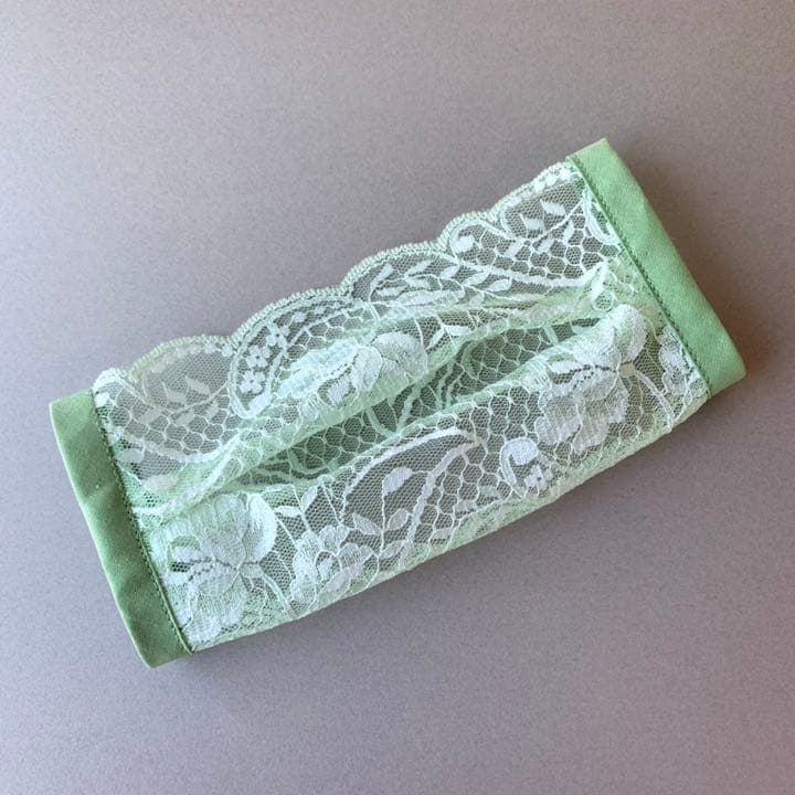ドレスアップマスク お花レース マスクカバー ミント・グリーン