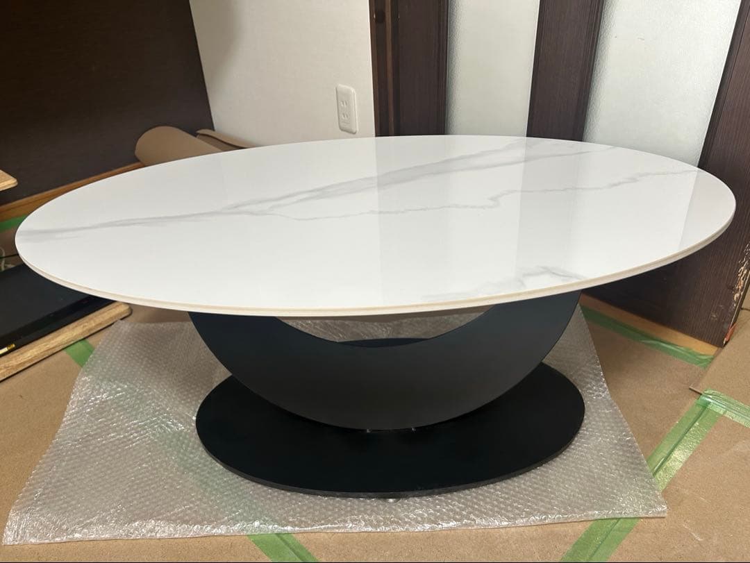 セラミックセンターテーブル ホワイト大理石風100cm