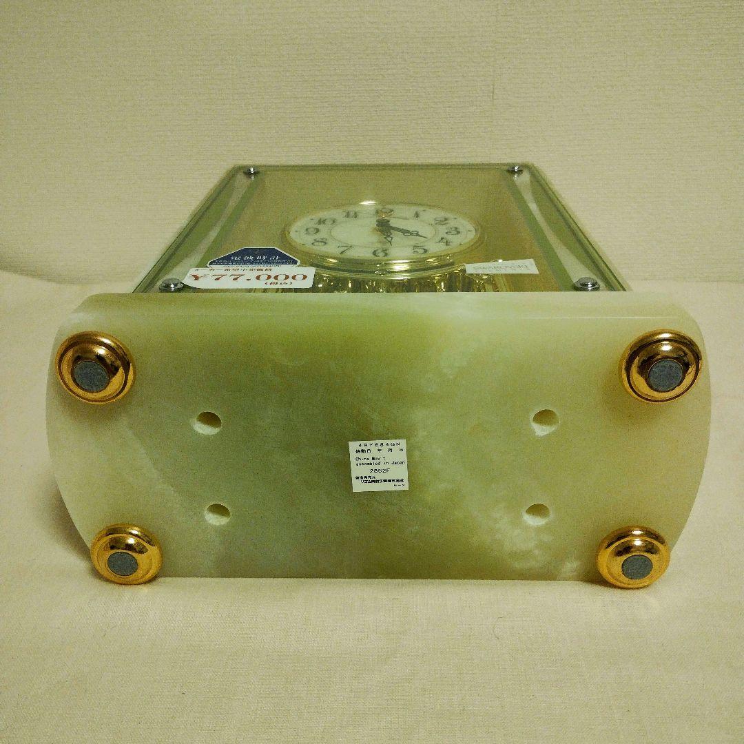 新品リズム電波置時計重厚感ある綺麗な大型グリーンオニックス石枠QE2 -S47N