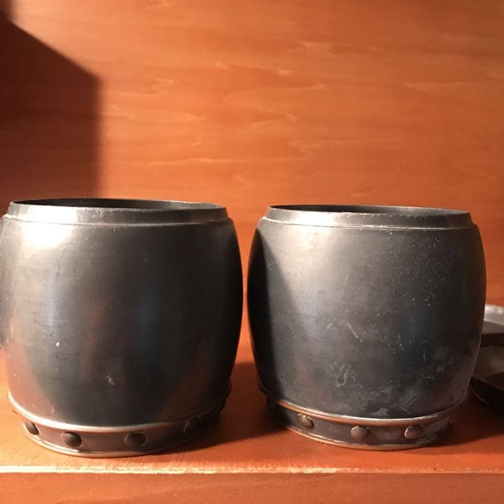 古い香港製錫の茶入れ二つセット　 骨董
